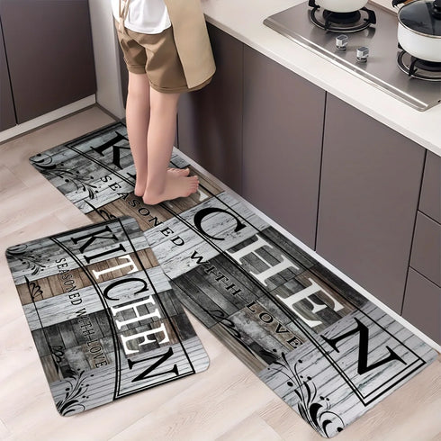 Kitchen Letter Print Area Rug Non-Slip Flannel Carpet Machine Washable for Home Living Room Bedroom