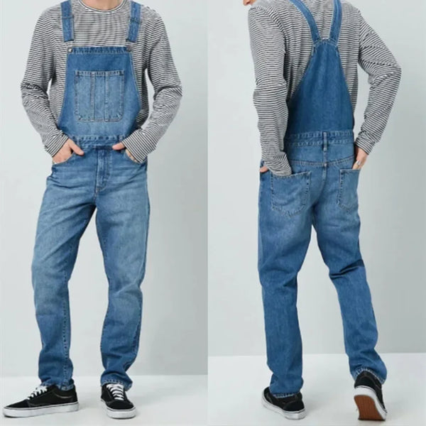 Men Street Denim Suspenders Pants Straight Long Jeans Vintage Jumpsuit