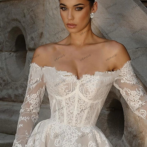 Gorgeous Wedding Dresses Elegant Bridal Gowns Off The Shoulder A-Line Full Sleeves