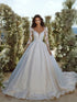 Customized Elegant Wedding Dress Princess Ball Gown Scoop Neck Lace Applique Full Sleeves Bride Gown