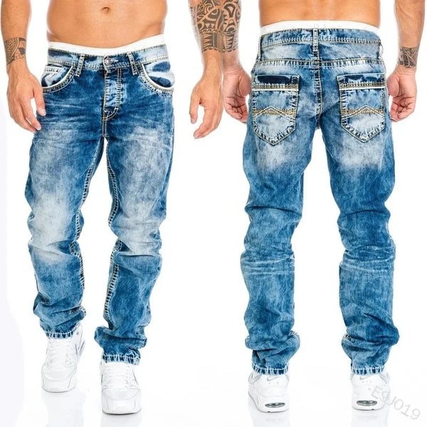 Mens Straight Stretch Slim Jeans Casual Denim Trousers