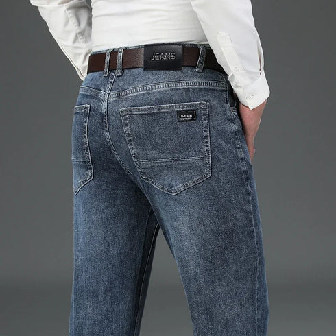 Men's High Waist Fit Straight Jeans Classic Vintage Cotton Trousers
