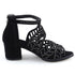 Rhinestone Faux Leather Hollow Out Thick Heel Sandals