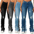 Washed Denim Straight Pants Women Ankle Length Jean Ripped Distressed Casual Skinny Vintage High Waist