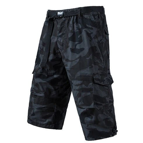 Mens Crop Pants Casual Cargo Shorts with Zipper Pockets