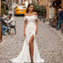 Elegant Off The Shoulder Satin Wedding Dresses with Side Slit