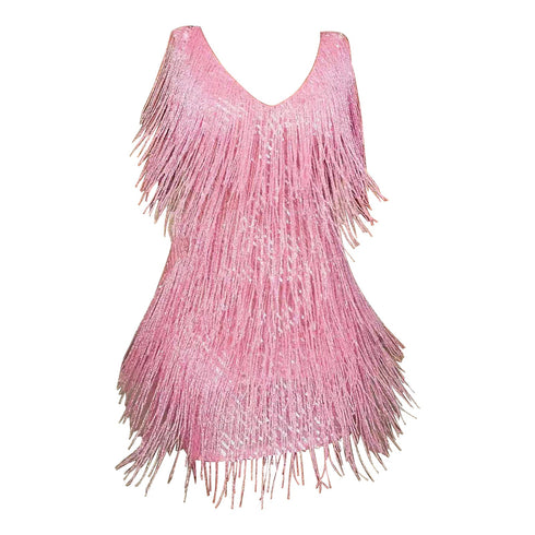 Plus Size Sexy V-Neck Tassel Mini Dress for Women Elegant Sleeveless Evening Party Dress