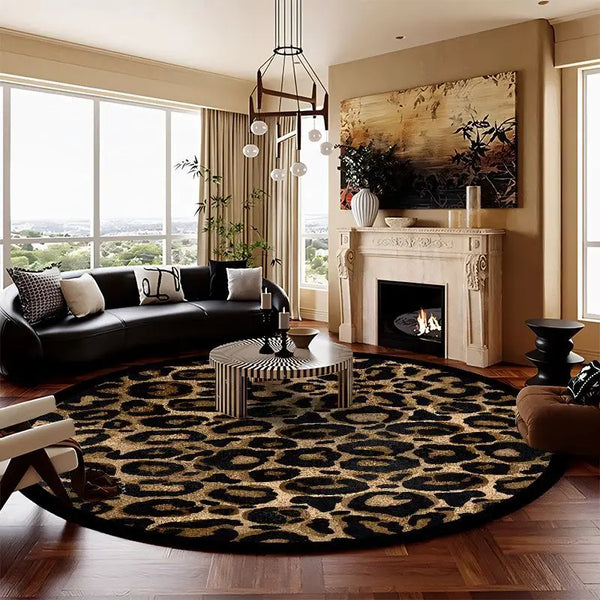 Leopard Print Round Carpet Decoration for Living Room Area Rugs Non-Slip Floor Mats