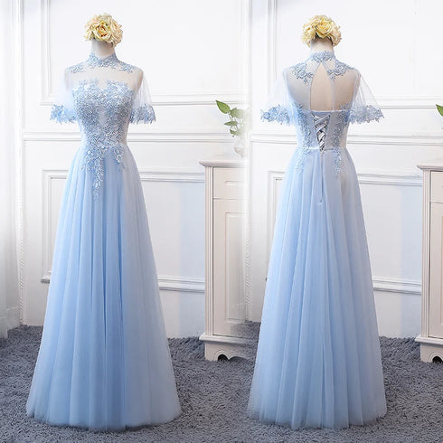 Prom Dress Elegant Floor-Length Tulle Gown With Appliques For Bridesmaid Dress Ideal For Banquet And Formal Event