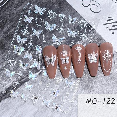 5D Embossed Nail Art Stickers - Semi-Transparent White Bowknots Adhesive Sliders for Creative Manicure Decorations and Nail Art Accessories