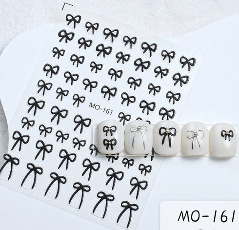 5D Embossed Nail Art Stickers - Semi-Transparent White Bowknots Adhesive Sliders for Creative Manicure Decorations and Nail Art Accessories