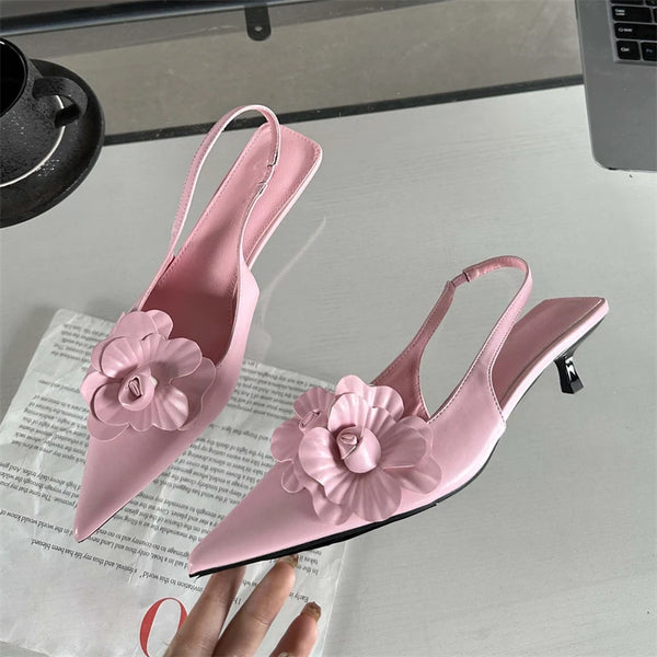 Eilyken Sexy Flower Pointed Toe Thin Low Heels Pumps Mules