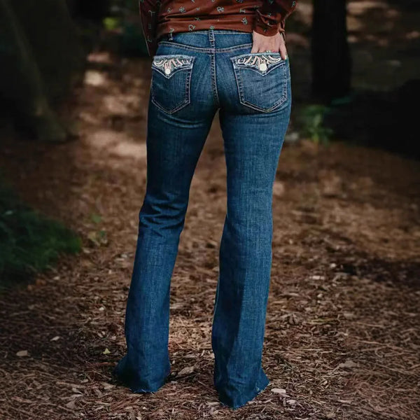 Flare Jeans For Women High Waist Loose Fit Bootcut With Pockets Zipper Fly Full Length Jeans