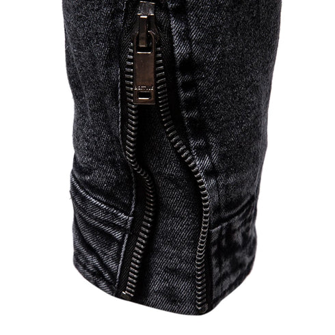 Men's Retro Slim Fit Jean Jacket with Stand Collar for Autumn and Winter - Stylish Casual Motorcycle Outerwear