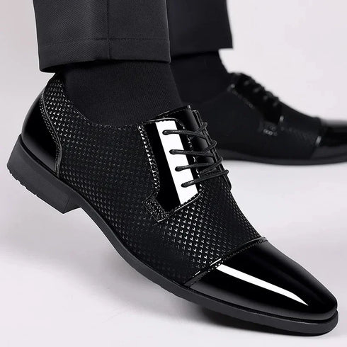 Elegant Lace-Up Oxfords for Men - PU Leather Formal Dress Shoes for Office, Weddings, and Casual Events - Luxury Pointed Toe Style