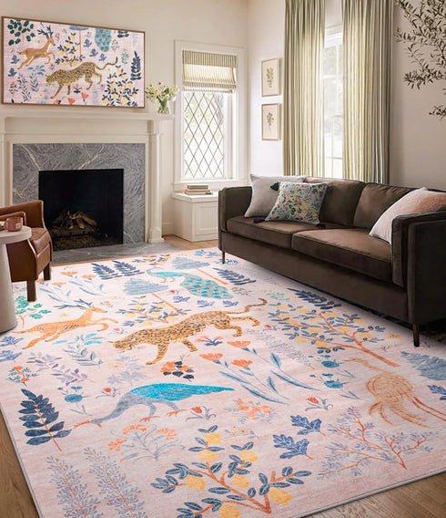 Jungle Animal Area Rug Non Slip Machine Washable Floor Mat for Living Room and Bedroom Decor