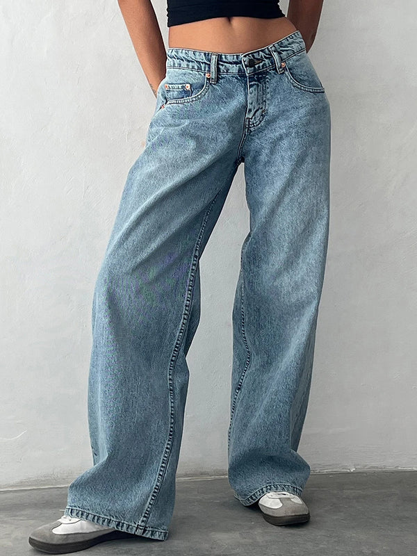Low Rise Jeans for Women Wide Straight Leg Baggy Denim Pants