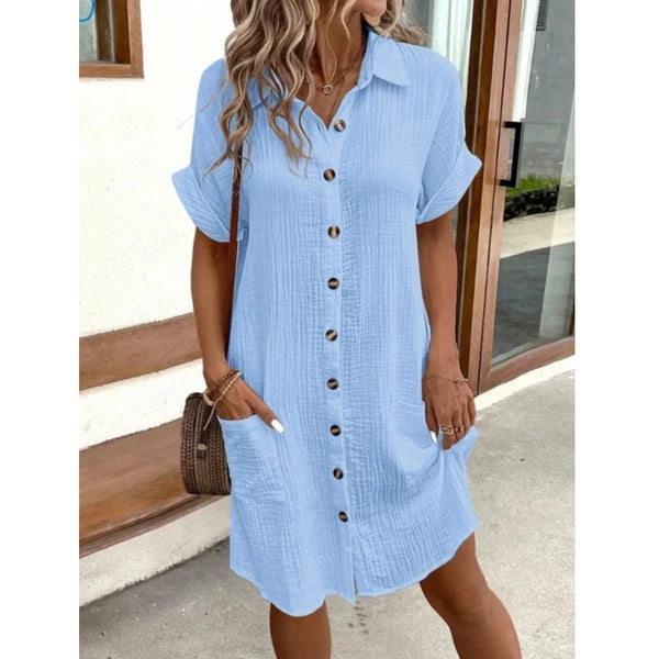 Shirt Dress For Women Loose Fit With Pockets Summer Office Casual Dress
