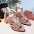 Rhinestone Faux Leather Hollow Out Thick Heel Sandals