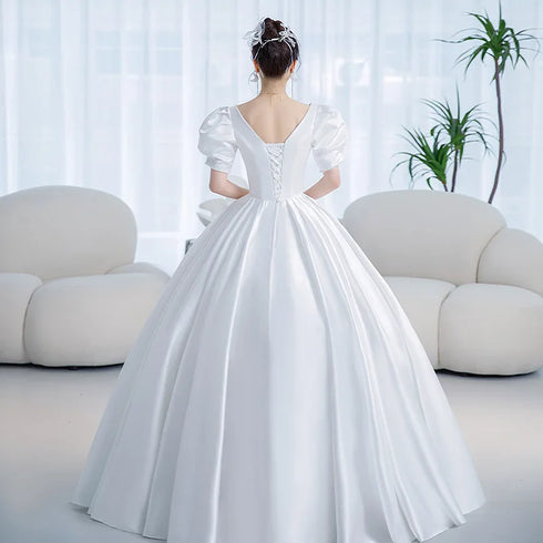 Vintage Princess Wedding Dress Satin Gown with Beading Plus Size