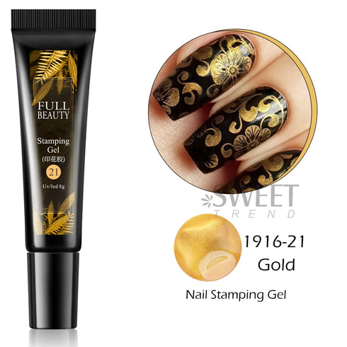 8ml Black Nail Stamping Gel Polish for Stunning Manicure Art with White Gold Transfer Gel, Perfect for UV Soak Off Varnish and Nail Art Stamping Plate Tools