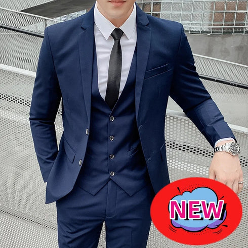 Elegant Men's 3-Piece Suit Set - Blazer, Waistcoat & Trousers for Business, Weddings, and Job Interviews - Slim Fit Smart Casual Attire for Every Season
