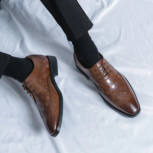 Stylish Brogue Lace-Up Business Formal Shoes for Men – Perfect for Office, Banquet, and Outdoor Parties in Sizes 38-48