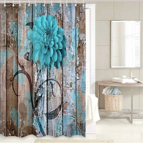 4 Piece Doormat Shower Curtain Set with Non-Slip Rugs Toilet Seat Cover and Bath Carpet for Bathroom Decor