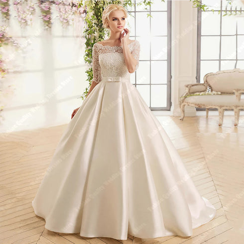 Classic Bright Satin A-Line Wedding Gowns for Brides
