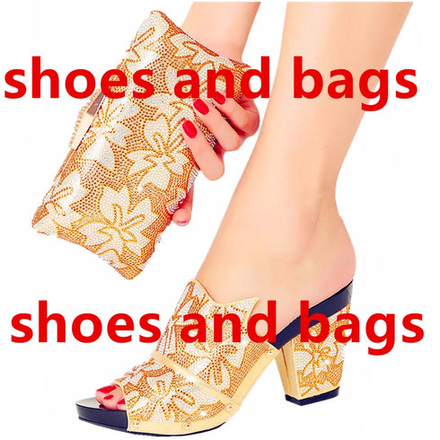 Shoe Bag Set Ladies Rhinestones Fashion Slippers High Heel Party