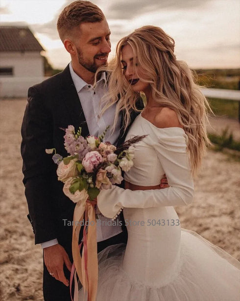 Customized Two-Piece Bohemian Jersey Wedding Dress Casual Bridal Dress