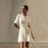 Elegant Knitted Mini Dress for Women Slim Fit Ribbed Knit with Metal Buttons Short Sleeve Holiday Party Dress