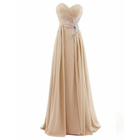 Strapless A-Line Chiffon Bridesmaid Dress With Beading Crystals and Pleats Corset Back