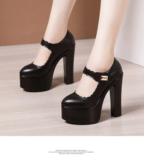15cm Block High Heels Shoes Thick Platform Women Pumps