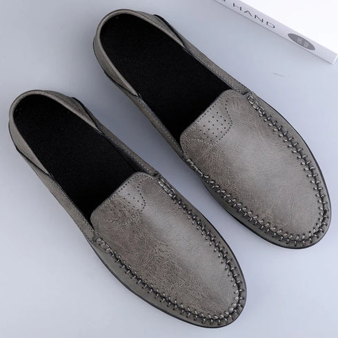 Luxury Genuine Leather Men's Casual Slip-On Loafers, Italian Moccasins, Breathable and Comfortable Boat Shoes in Plus Sizes 46 and 47