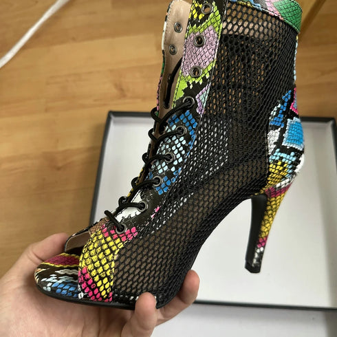 Sexy High Heels Hollow Mesh Sandals for Summer Fashion Comfort Peep Toe Stilettos Jazz Dance Female Shoes Plus Size