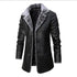 Men's Winter Fashion Long Thick Fleece PU Leather Windbreaker Jacket with Suit Collar, Casual Full-Length Coats for Stylish Men