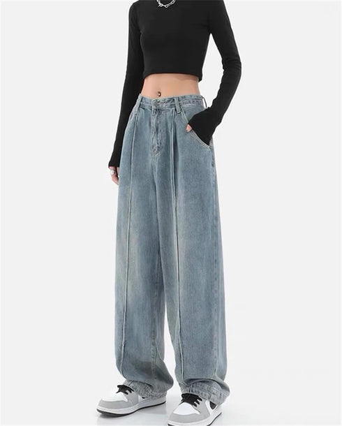 Casual Wide Leg Jeans for Women - Trendy Harajuku Punk Denim Cargo Pants for Effortless Streetwear Style, Perfect for Fall Outfits and Homecoming Events