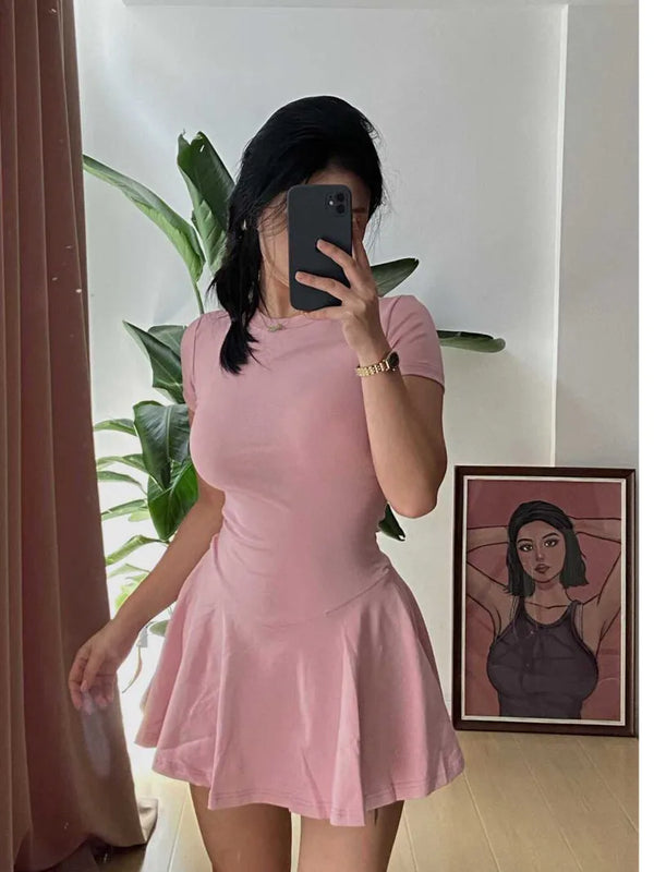 European And American Style Round Neck Ballet Fluffy Mini Dress Women Summer Wrap Dress