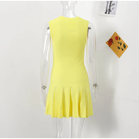 Knit Elegant Button Dress for Women Sleeveless O-neck Pocket Mini Dress Summer Fashion Slim Fit