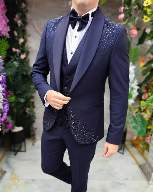 3 Piece Beaded Tuxedo Suit for Wedding and Formal Events