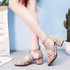 Rhinestone Faux Leather Hollow Out Thick Heel Sandals