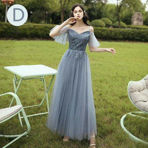 Elegant Off Shoulder Tulle A Line Dress Bridesmaid Dress With Appliques Lace Up Bridal Gown