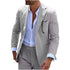 Summer Stripe Men Suit 2 Piece Seersucker Notched Lapel Jacket Pants Casual Blazer Slim Fit