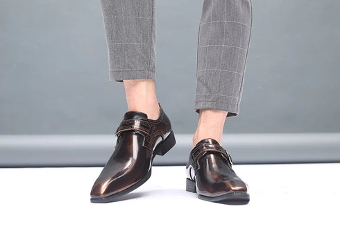 Men Pointed Toe Leather Shoes Slip On Low Heel Footwear