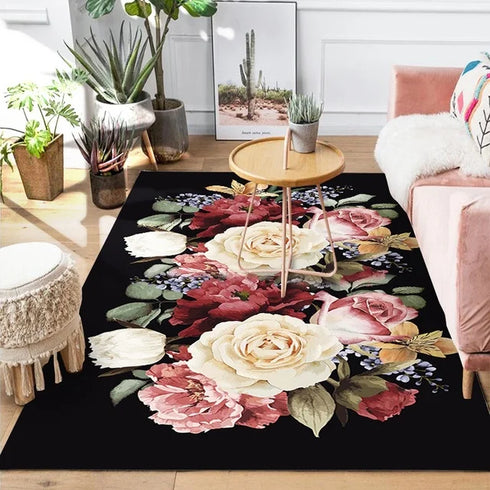 Rose Flower Carpet Area Rug for Living Room and Bedroom Decor