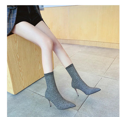 Sexy Sock Boots Knitting Stretch High Heels for Women Fashion Shoes Ankle Boots