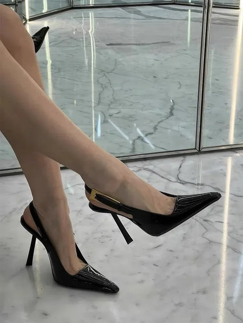 Pointed Stiletto Heels Women Pumps Patent Leather Elegant Office Shoes