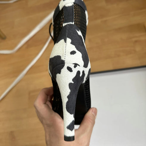 Sexy High Heels Hollow Mesh Sandals for Summer Fashion Comfort Peep Toe Stilettos Jazz Dance Female Shoes Plus Size