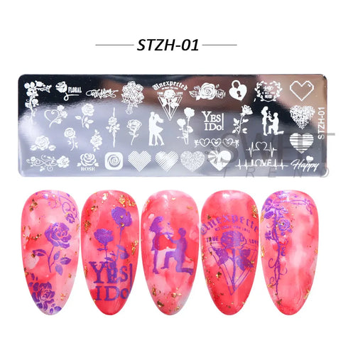Winter Wonderland Nail Art Stamping Plate with Snowflake, Butterfly, and Rose Leaf Designs - Perfect for DIY Christmas Nail Polish Printing Template Tool
